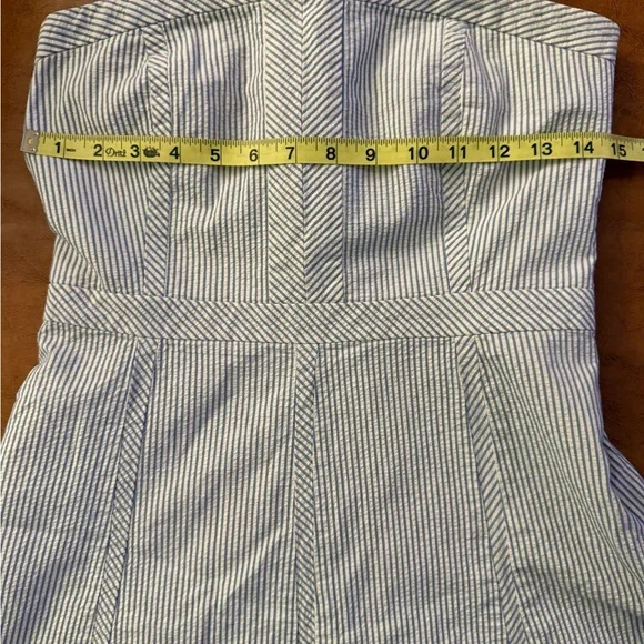 Banana Republic Strapless Cotton Blue And White Seersucker Dress Size 8 - Picture 6 of 7